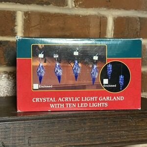Vtg Kurt S. Adler Xmas Garland 10pc Blue Holiday Lights Set Indoor New in Box